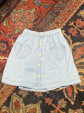 Bonton Pale Blue Denim Skirt with Heart Pockets